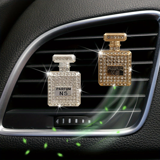 Luxurious Rhinestone Car Perfume Bottle - Women's Car Air Freshener - Parfum N5 - 45mm/1.77in x 29mm/1.14in - Includes Aroma Source: Scented Stick