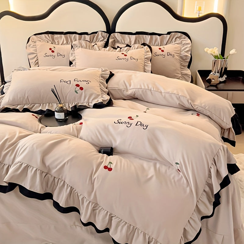 Light Luxury High-end Jacquard Embroidered Lace Four Piece Bedding Set, Suitable For Weddings And All Seasons, Including One Duvet Cover, One Bed Sheet, Two Pillowcases, Without A Core