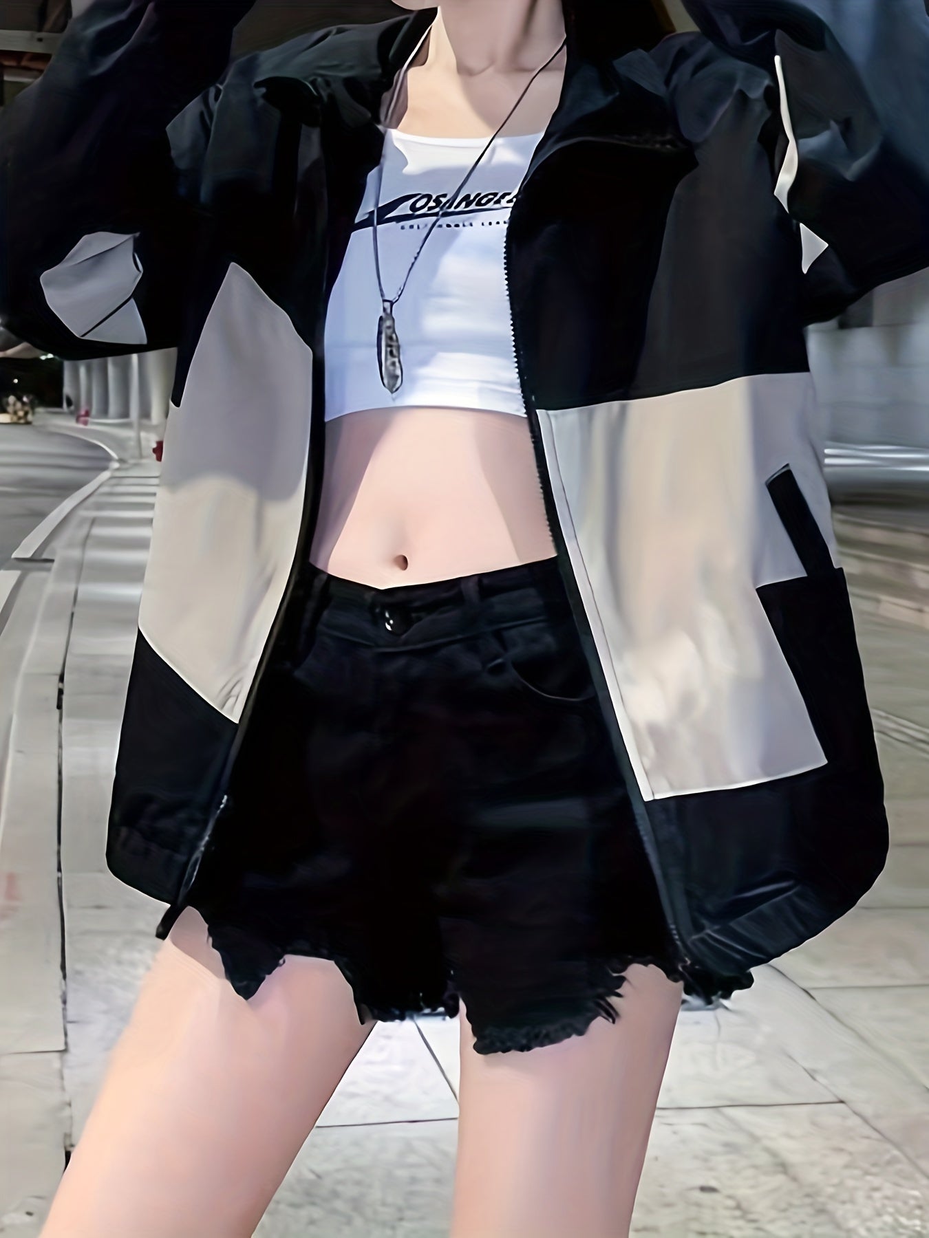 Color Block Zip Up Jacket, Casual Long Sleeve Jacket For Fall & Winter, Women's Clothing