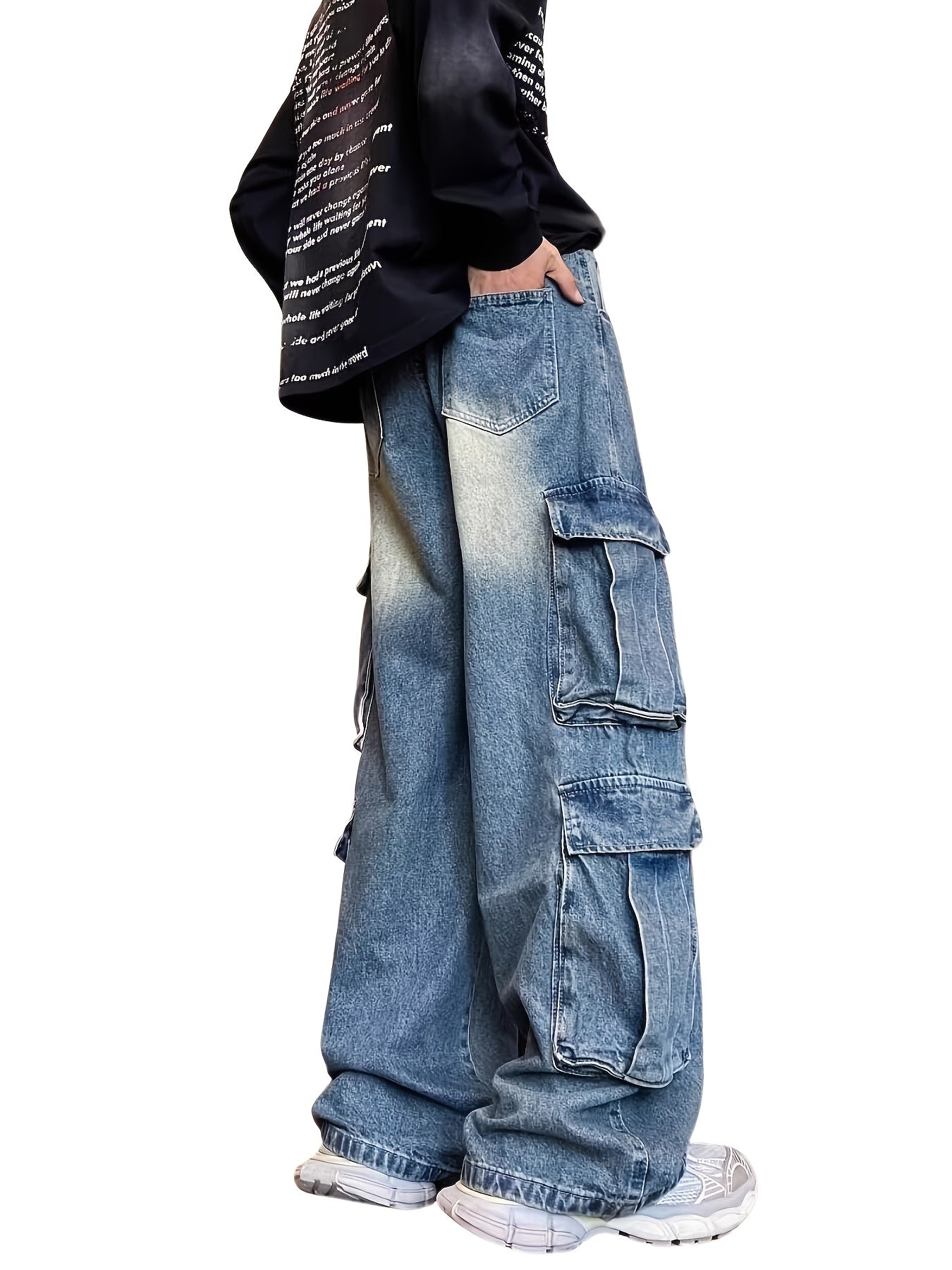 [Y2k Hip Hop Cargo Pants] High Waisted Baggy Cargo Pants - Wide Leg Jeans for Men Women - Y2k Hip Hop Streetwear Grunge Clothes