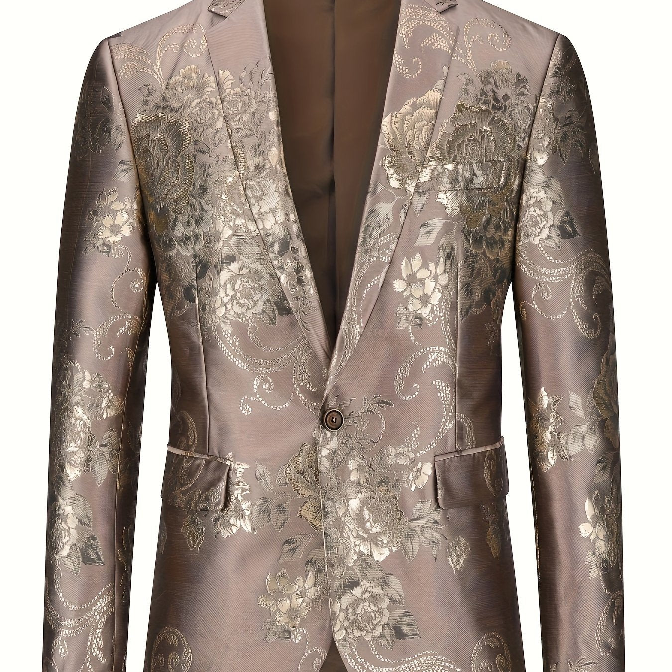 Mature Mens Elegant One Button Suit Jacket - Luxurious Jacquard Weave, Classic Design, Exuding Elegance, Perfect for Business Meetings and Banquet Occasions