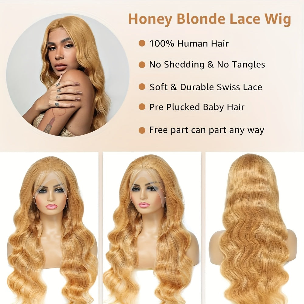 Honey Blonde Human Hair Wig 27# Honey Blonde Wig Highlight Ombre Blonde 13x6 HD Lace Front Wigs Human Hair 13*6 Honey Blonde Lace Front Wig Colored Body Wave Pre Plucked Baby Hair Glueless For Women Daily & Party