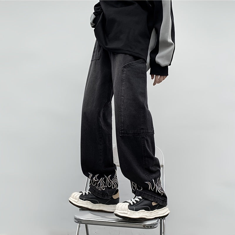 Y2k Baggy Jeans For Men, Hip Hop Grunge Demin Pants Wide Leg Loose Joggers Star Graphic Jeans