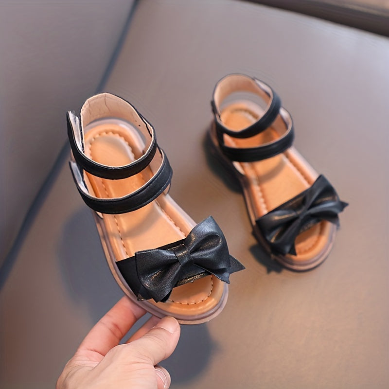 Adorable Bow-Adorned Casual Sandals For Baby Girls, Soft Sole Sandals Perfect For Walking