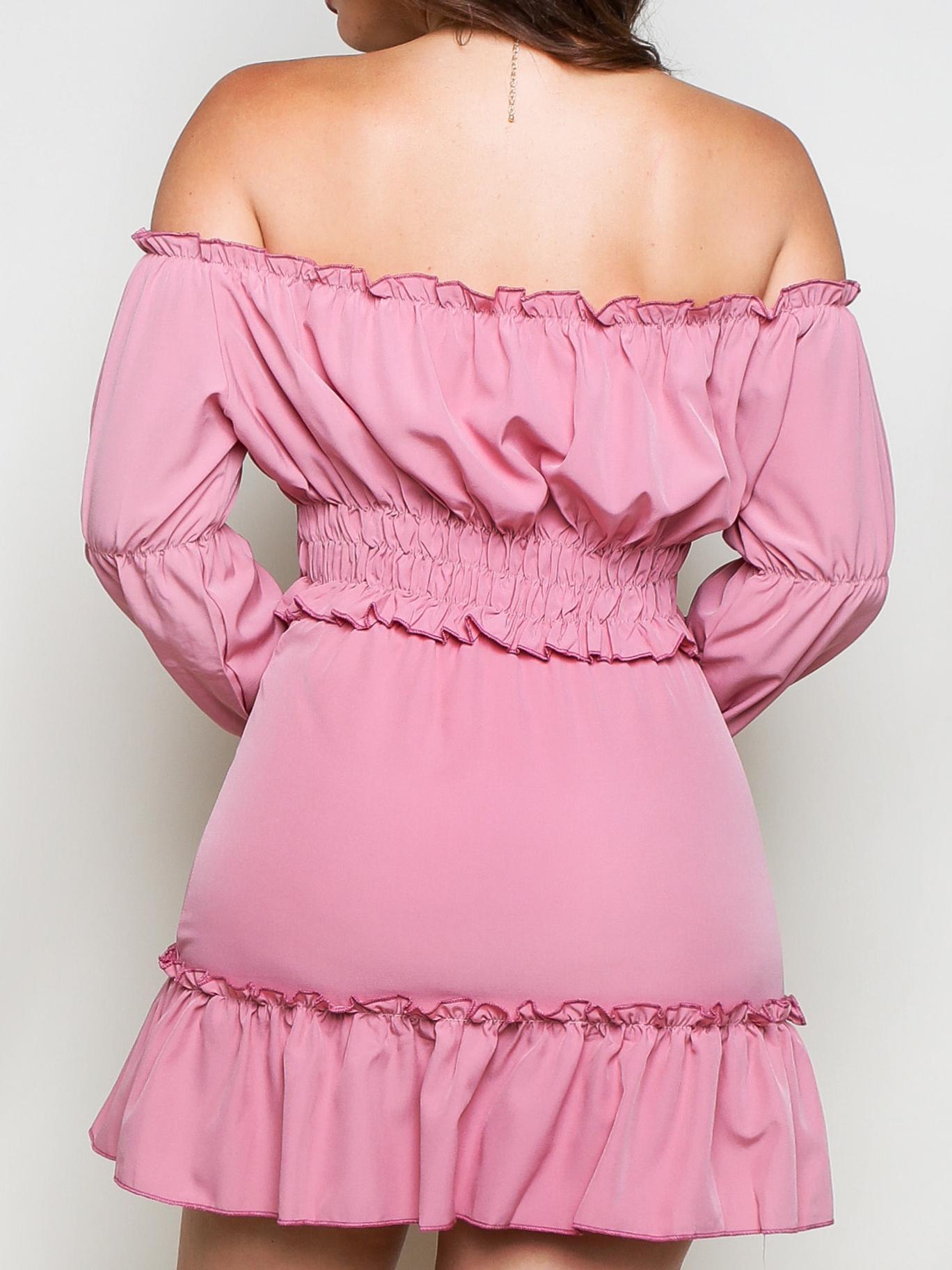 TWO PIECE SETS SALMON POLYESTER CASUAL CLOTHES SUMMER LONG SLEEVES BATEAU NECK BOHEMIAN DRESS WOMEN OUTFIT