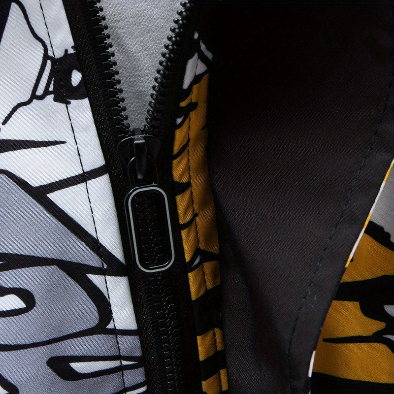 Spring And Autumn Men's Fashion Graffiti Mid Length Windbreaker Popular Hooded And Handsome Men's Jacket Popular Versatile Men's And Women's Same Windbreaker Jacket