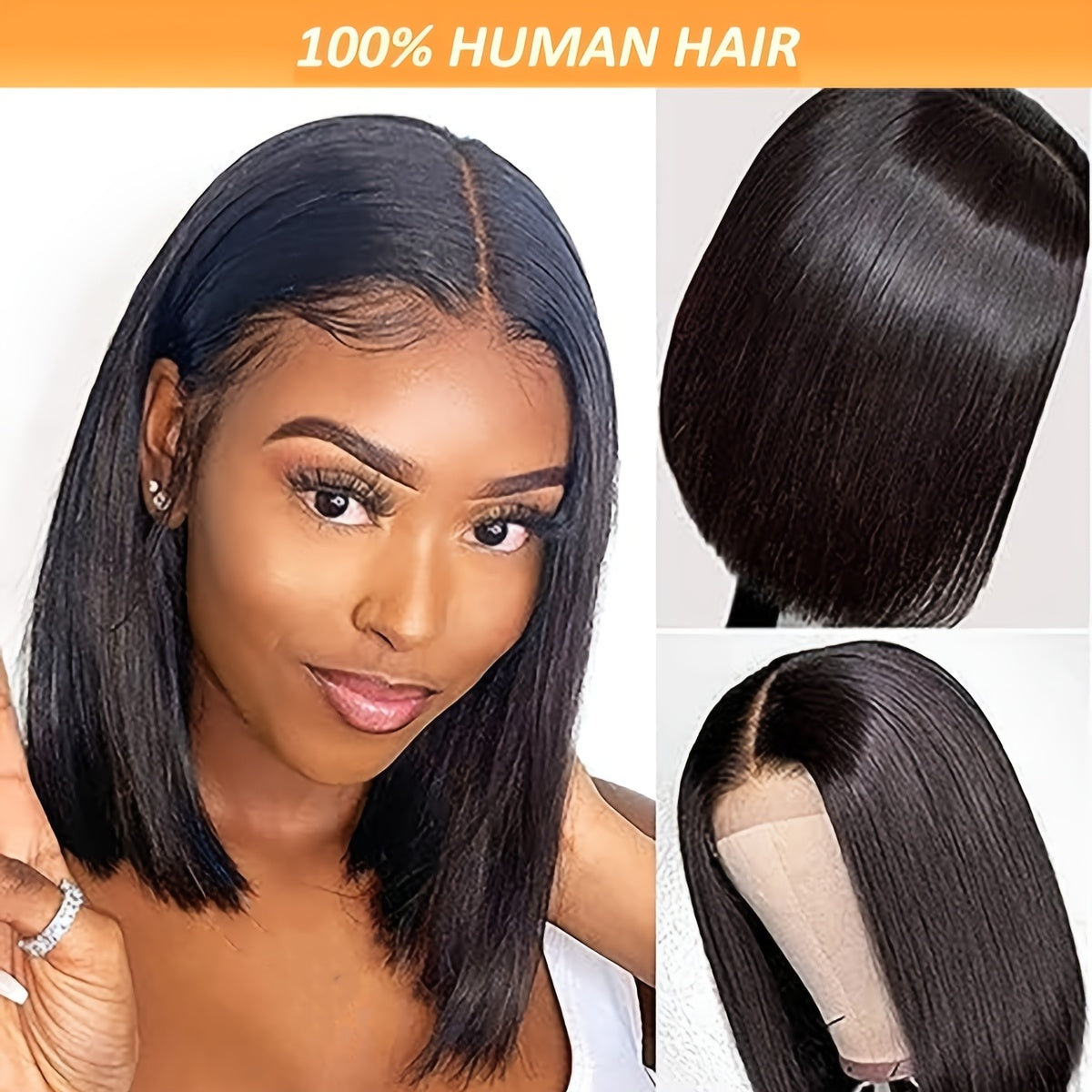Gift for Girlfriend mother Handwoven Bob wig 5x1 HD Clear front lace wig Human Hair Pre-pulled Human Hair No Glue wig Human Hair 180% density Straight lace wig Ladies natural color