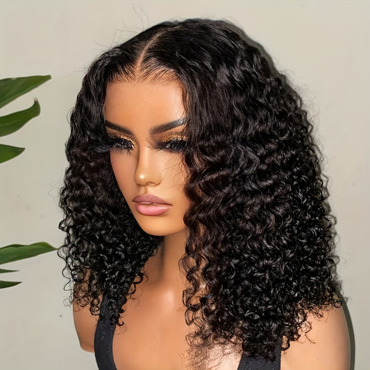 Brazilian Hair Deep Wave Lace Front Wig Transparent Lace Human Hair Wigs for Women Pre Plucked 4x4 Closure Short Bob Wig Natural Color 180% Density