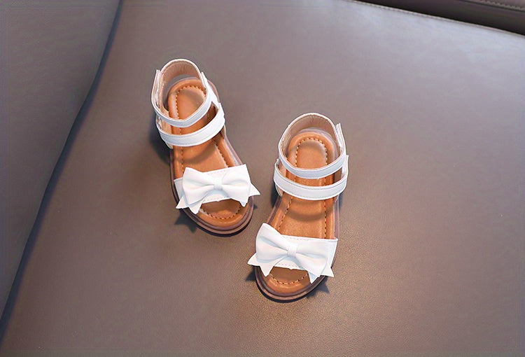 Adorable Bow-Adorned Casual Sandals For Baby Girls, Soft Sole Sandals Perfect For Walking