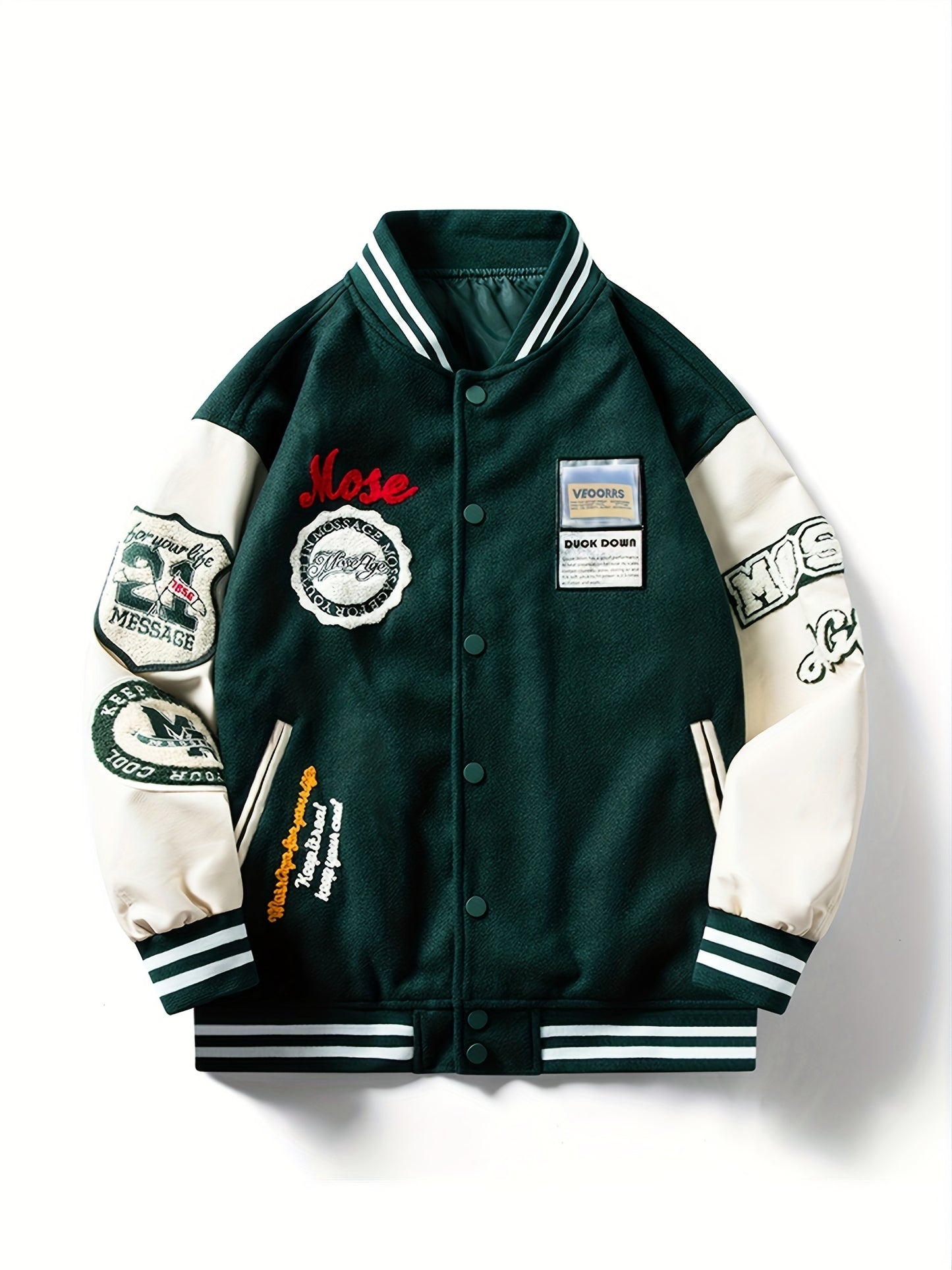 Casual Comfort: Men's Machine-Washable Long-Sleeve Varsity Jacket with Alphabet Pattern – Non-Stretch Fabric with Pockets