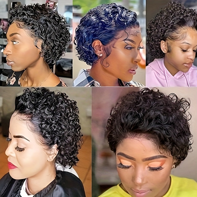 Brazilian Pixie Cut Wig Human Hair 13X1 Short Curly Lace Front Wigs Human Hair Short Curly Wigs For Women Human Hair (6inch 1B#)