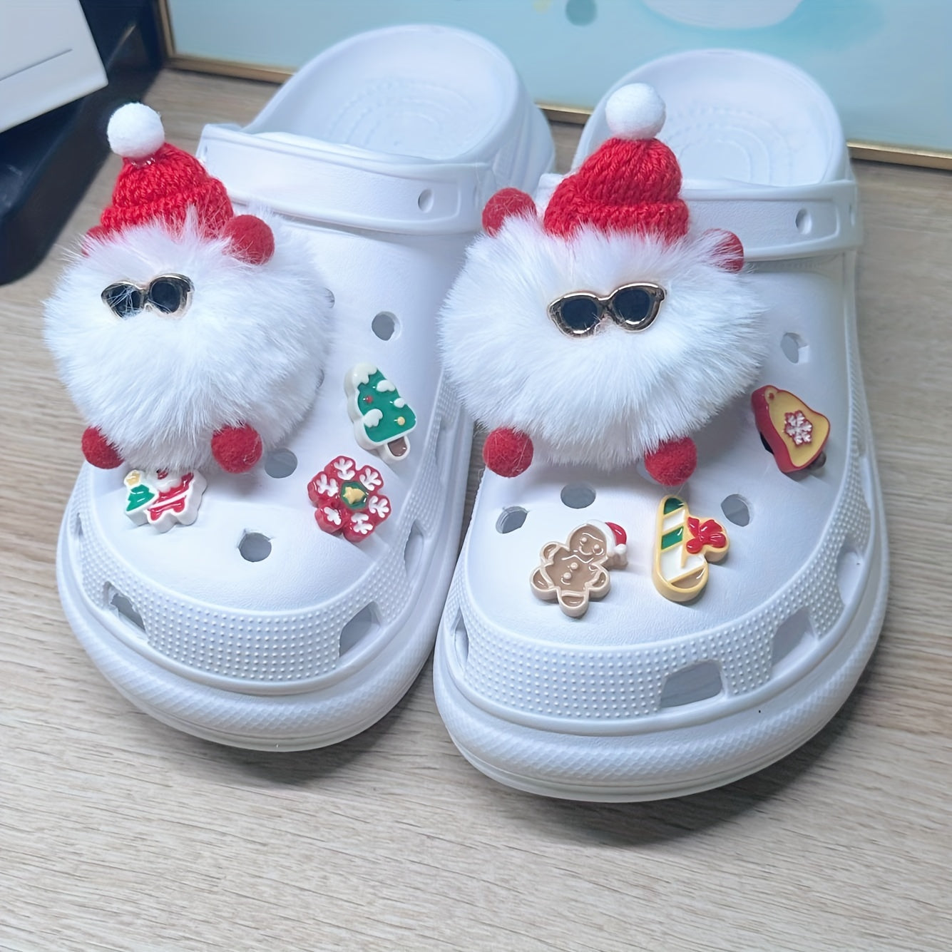 8pcs Christmas Plush Shoe Charms For Clogs, Sandal Decoration, DIY Accessories