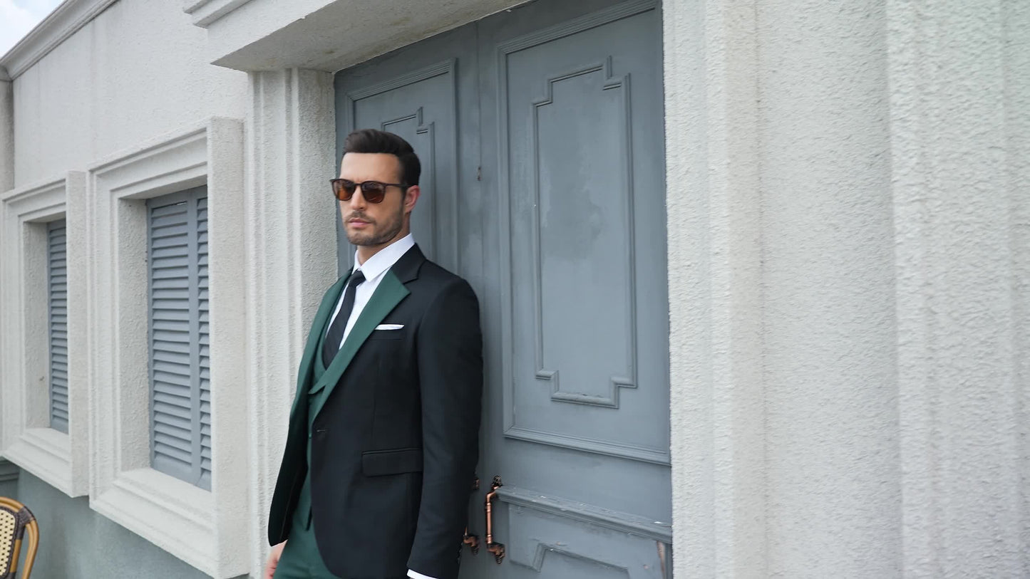 Formal 3 Pieces Set, Men's One Button Suit Jacket & Vest & Pants Suit Set For Business Dinner Wedding Party