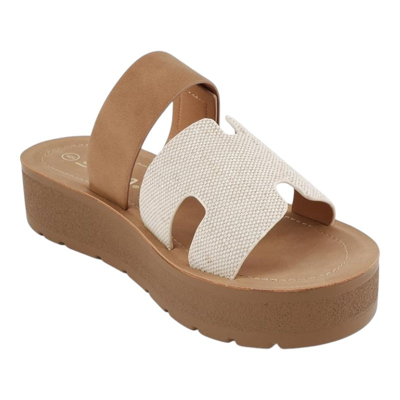 Women Open Round Toe Double Strap Slide On Sandal