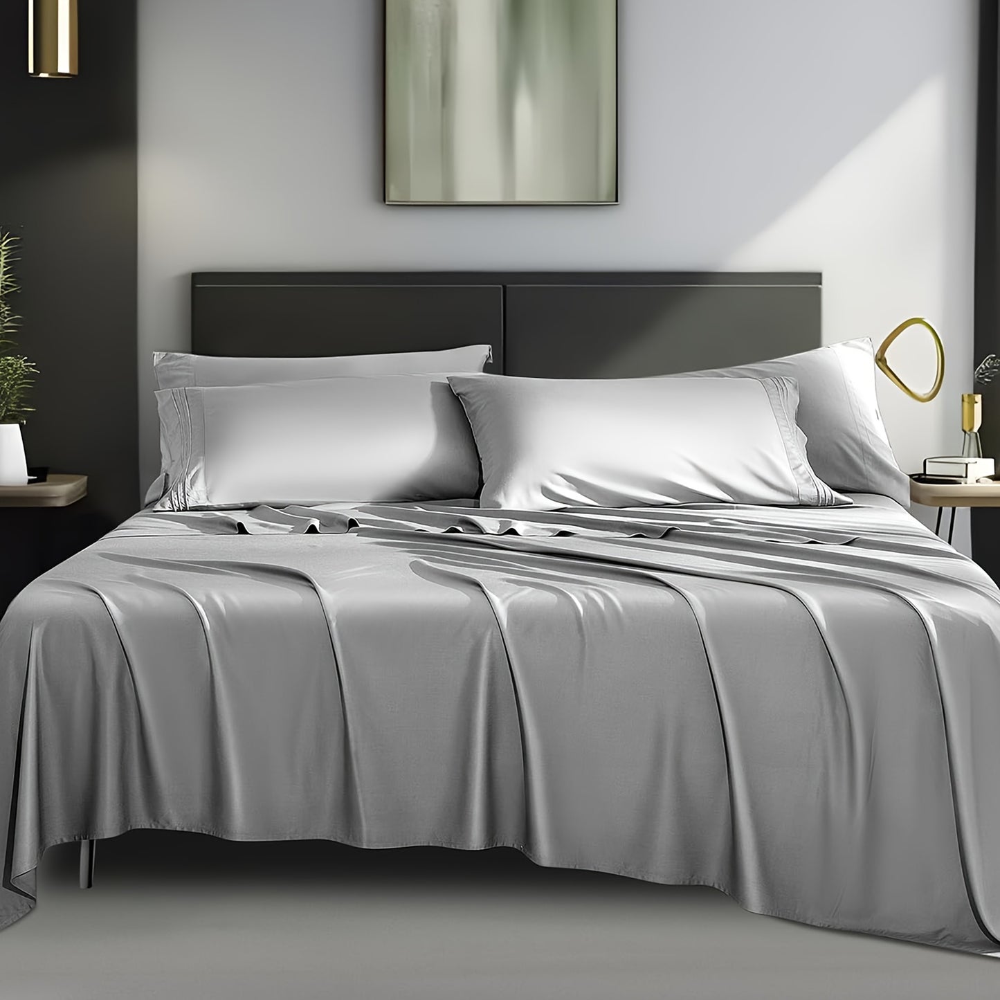 4pcs 2000TC Cooling Bamboo Bed Sheet Set Summer Chill Collection - 16" Deep Pocket - Silky Soft Luxury Bedding W/ Flat Sheet, Fitted Sheet & Pillowcases (Beat The Hea Stay Cool All Night)