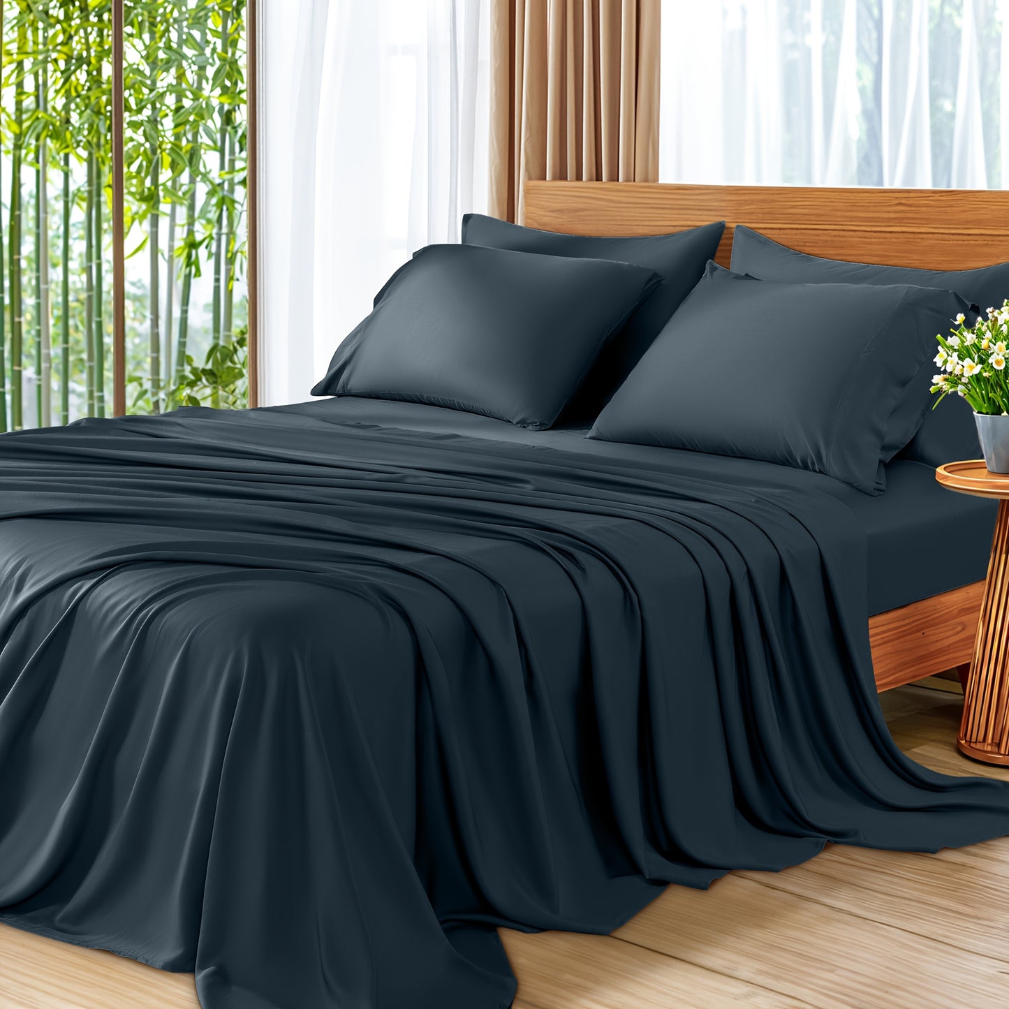 6pcs Cooling Bamboo Bed Sheet Set, Deep Pocket 16" Bed Sheet, Luxury Soft Hotel Sheet Set