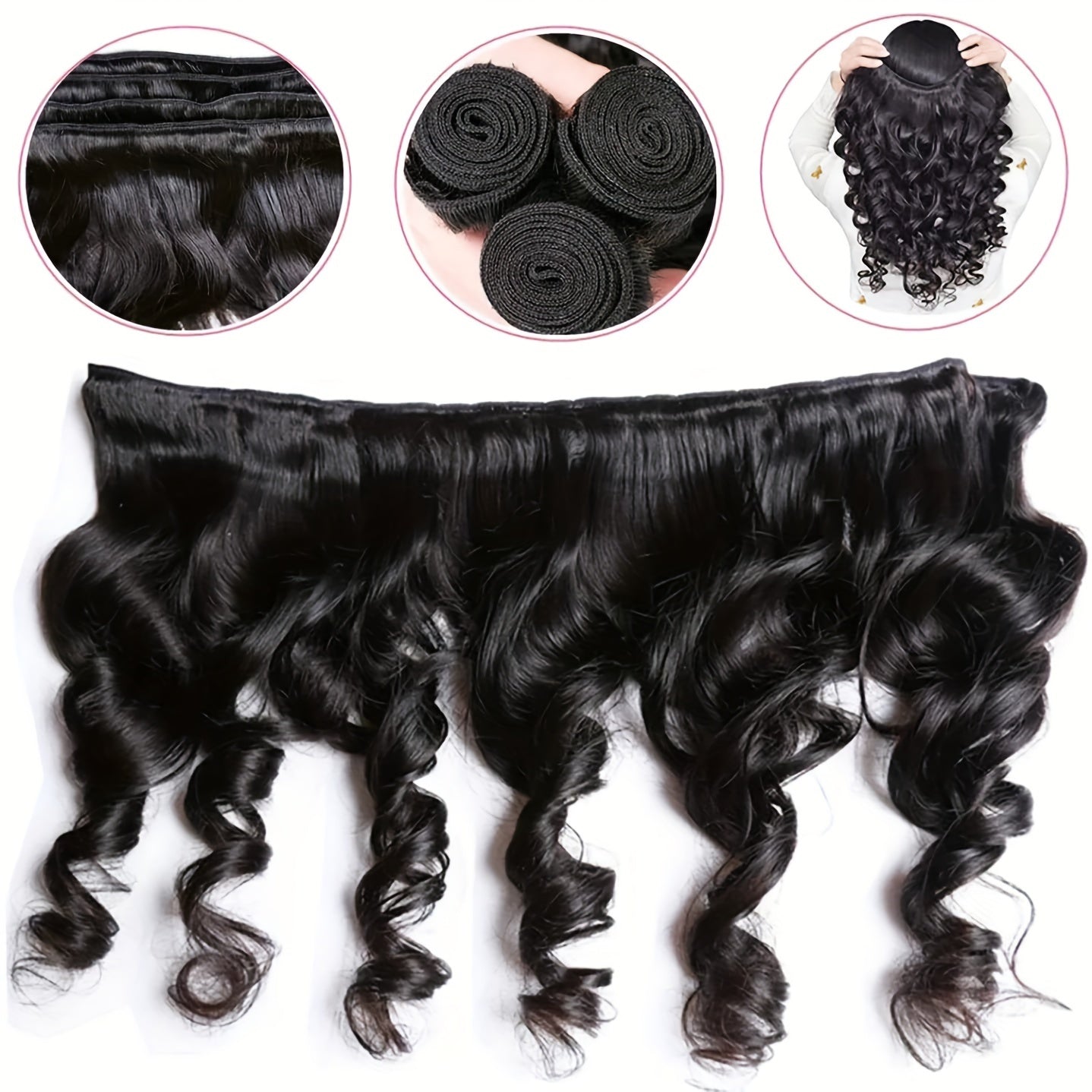 Loose Wave Bundles Human Hair 3 Bundles Deal 100% Unprocessed Brazilian Virgin Hair Loose Wave Bundles Real Human Hair Extensions For Women No Mixed Natural Color No Shedding No Tangle