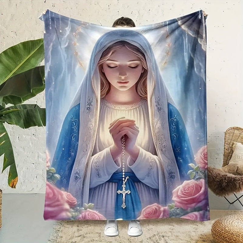 One Virginia Maria Prayer Design Flannel Blanket - Bohemian Style All Season Quilt, Soft Sofa And Bed Sheet, Ideal Gift, 1pc