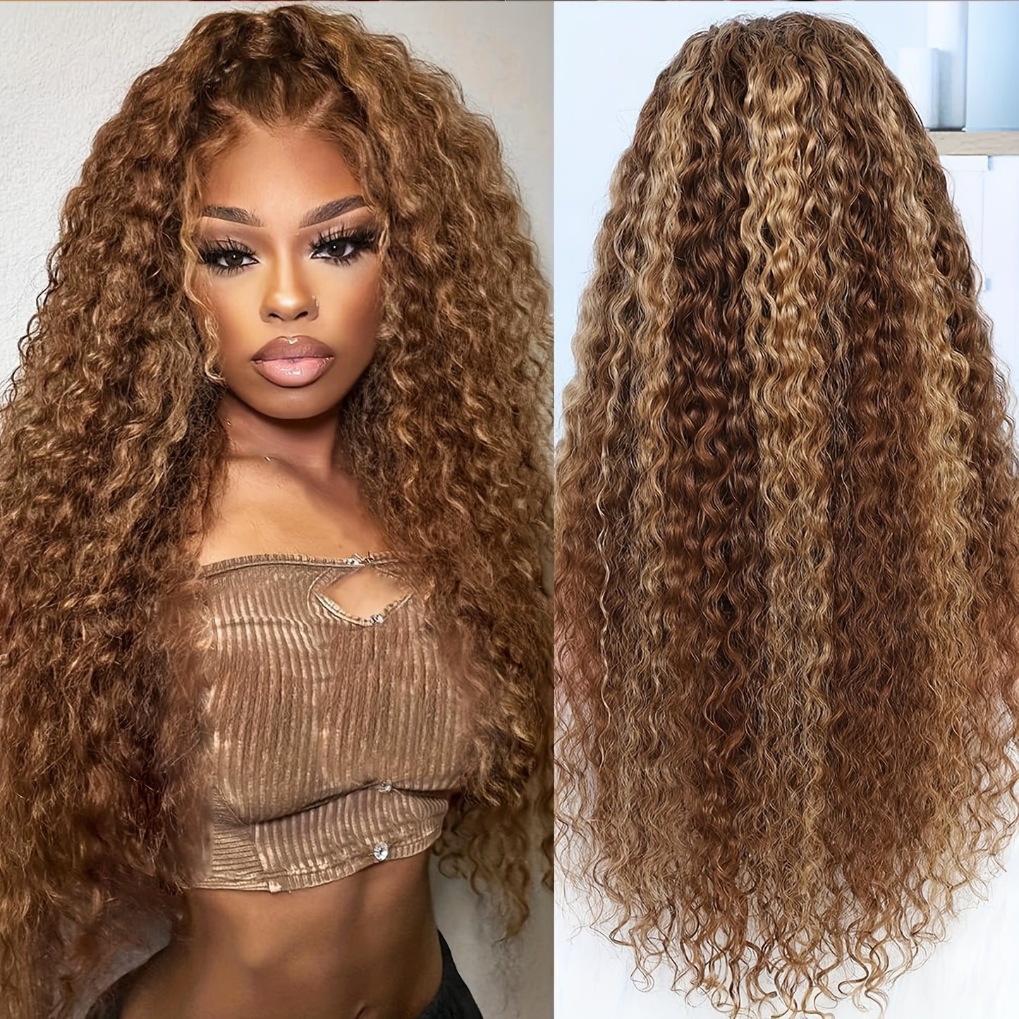 Highlight Ombre 13x4 Lace Front Wig Human Hair Pre Plucked HD Transparent 4/27 Honey Blonde Lace Frontal Wigs With Baby Hair 200% Density Colored Water Wave Lace Front Wig Human Hair For Women