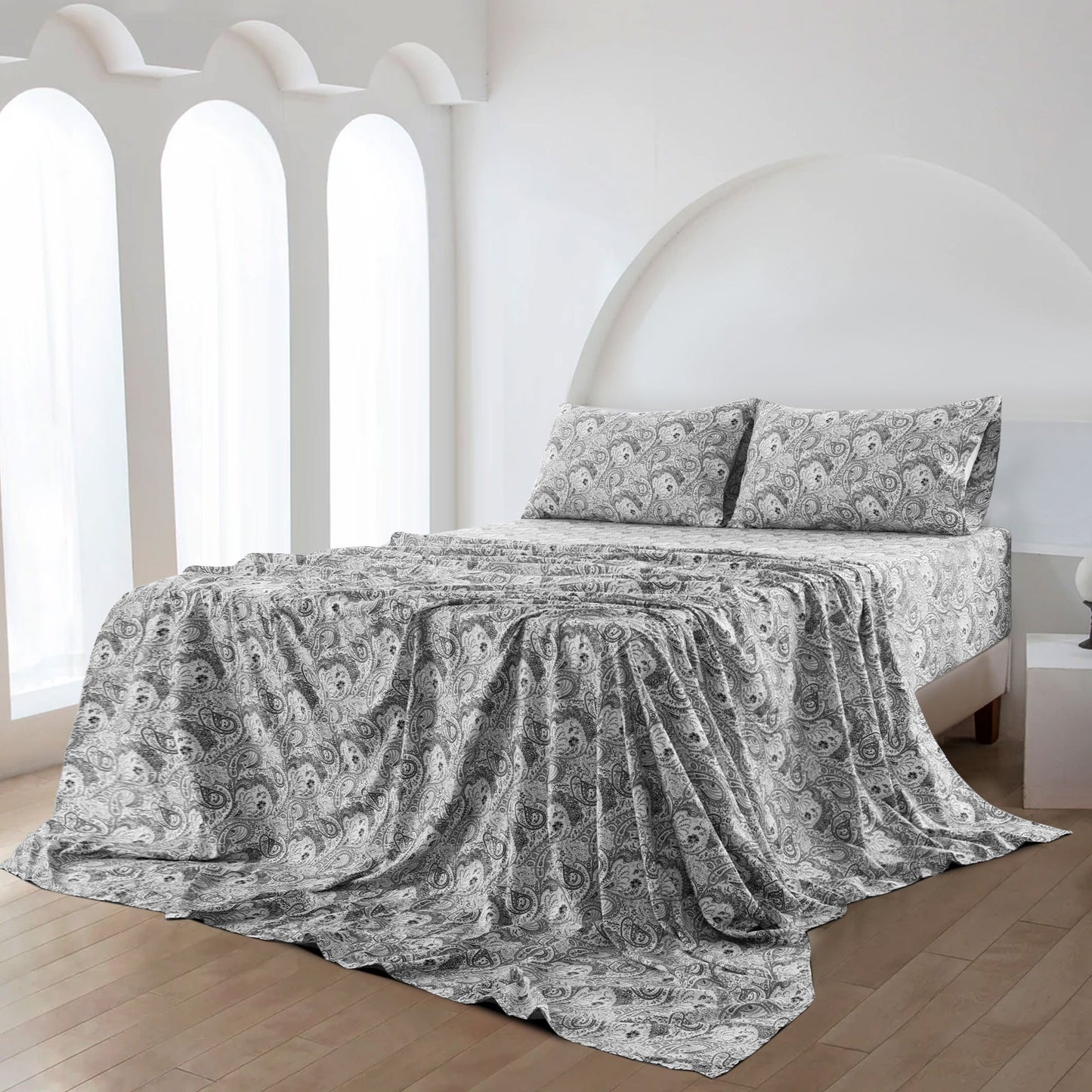 Lux Decor 6 Pieces Paisley Bed Sheet, Breathable Hotel Style Sheets, Microfiber Sheets Deep Pockets, Easy-Fit, Soft & Wrinkle Free Oeko-Tex Cooling Bed Sheets