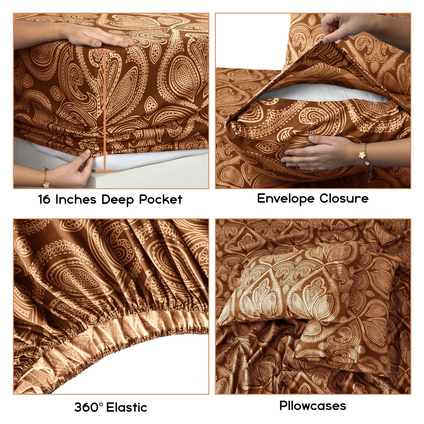 Lux Decor 6 Pieces Paisley Bed Sheet, Breathable Hotel Style Sheets, Microfiber Sheets Deep Pockets, Easy-Fit, Soft & Wrinkle Free Oeko-Tex Cooling Bed Sheets