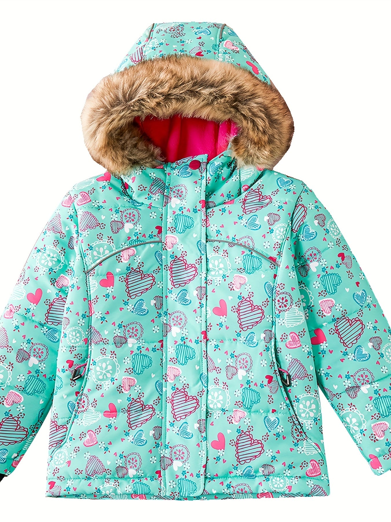 Kids' Waterproof and Warm Snowflake Ski Jacket - Insulated Hooded Winter Coat with Adjustable cuffs, Hem and Waistband - Ideal for Girls' Winter Outdoor Activities