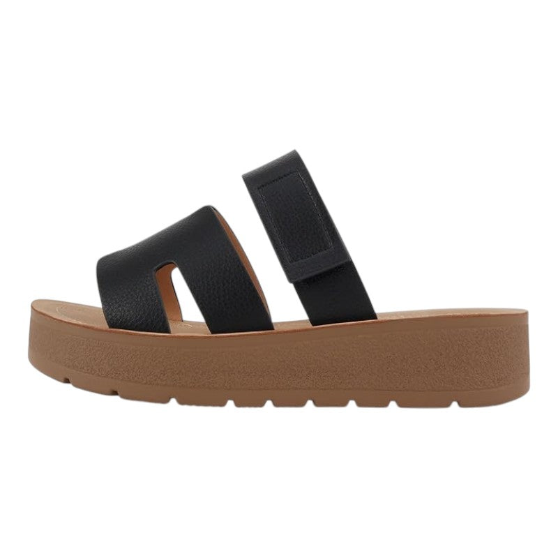 Women Open Round Toe Double Strap Slide On Sandal