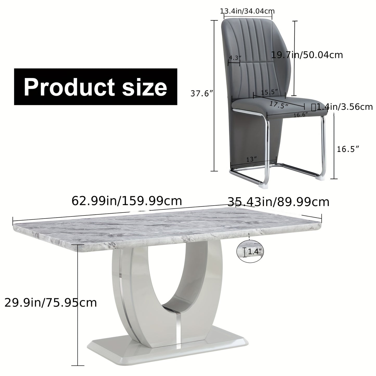 Table And Chair Set, Modern Dining Set Table And 4 Chairs, Grey Faux Marble Dining Table Set For 4, Dining Room Table Set And 4 PU Leather Upholstered Dining Chairs, Large Dinner Table Set.