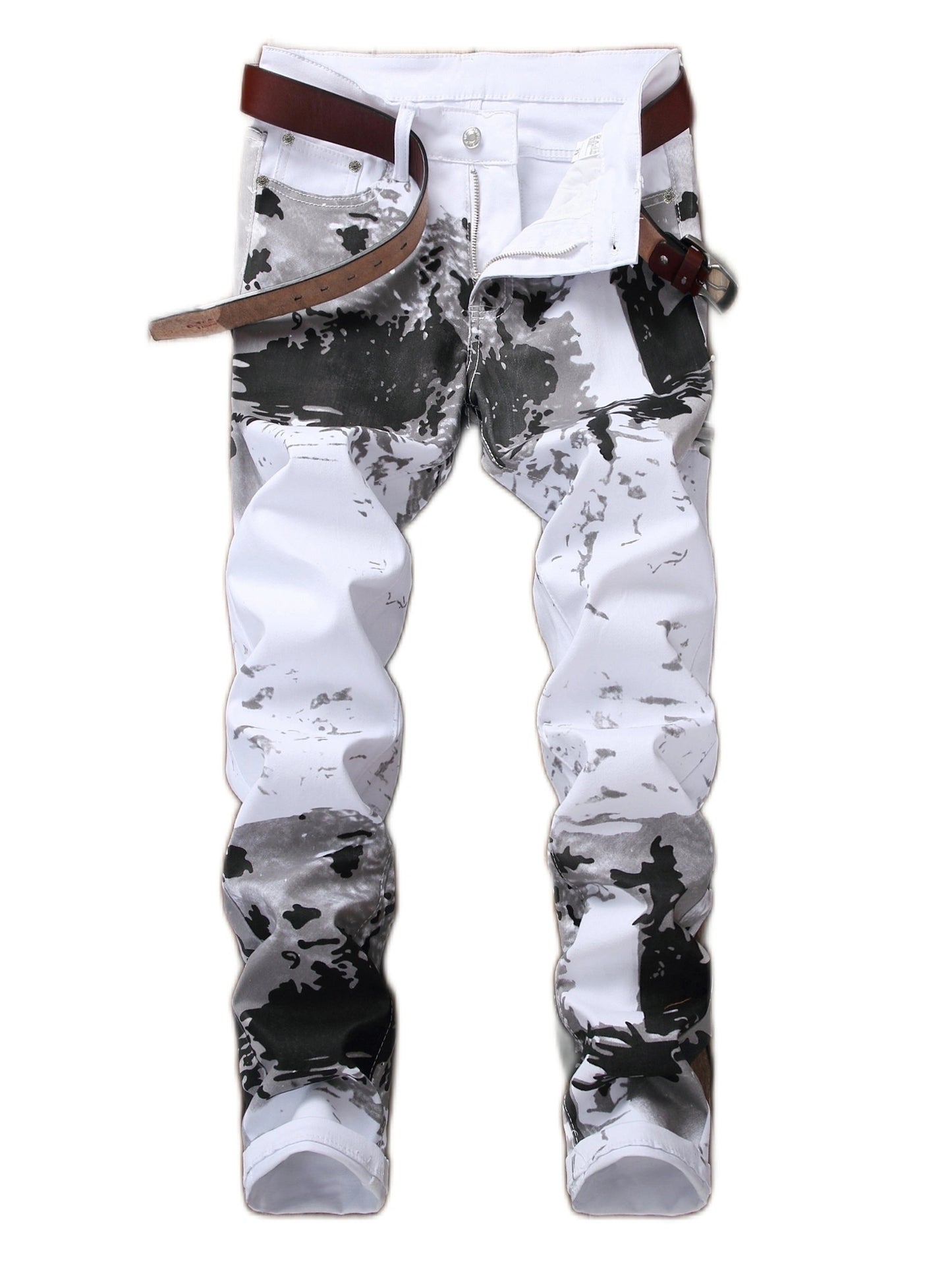 Slim Fit Creative Pattern Print Denim Jeans for Men, Stylish Leisure Pants for All Seasons