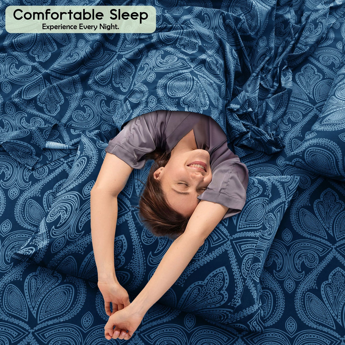 Lux Decor 6 Pieces Paisley Bed Sheet, Breathable Hotel Style Sheets, Microfiber Sheets Deep Pockets, Easy-Fit, Soft & Wrinkle Free Oeko-Tex Cooling Bed Sheets