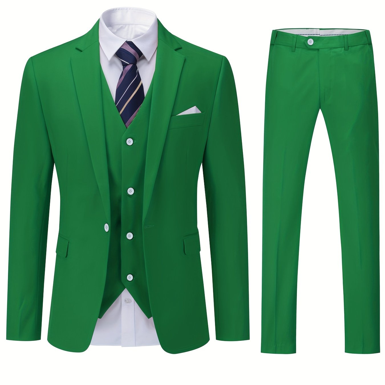 Impeccable Mens 3-Piece Suit Set - Sharp One-Button Jacket, Elegant Vest & Pants - Perfect for Business Dinners & Wedding Parties - Stylish Formal Wear