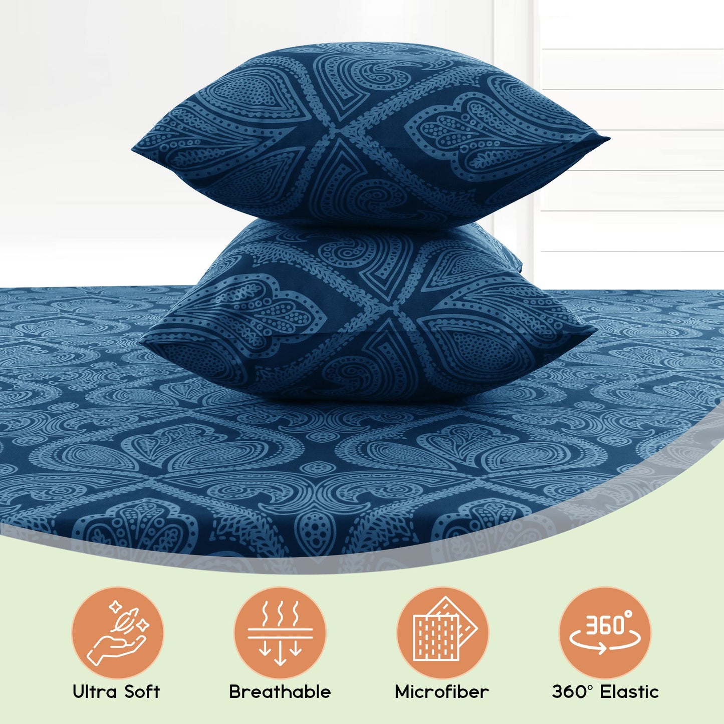 Lux Decor 6 Pieces Paisley Bed Sheet, Breathable Hotel Style Sheets, Microfiber Sheets Deep Pockets, Easy-Fit, Soft & Wrinkle Free Oeko-Tex Cooling Bed Sheets