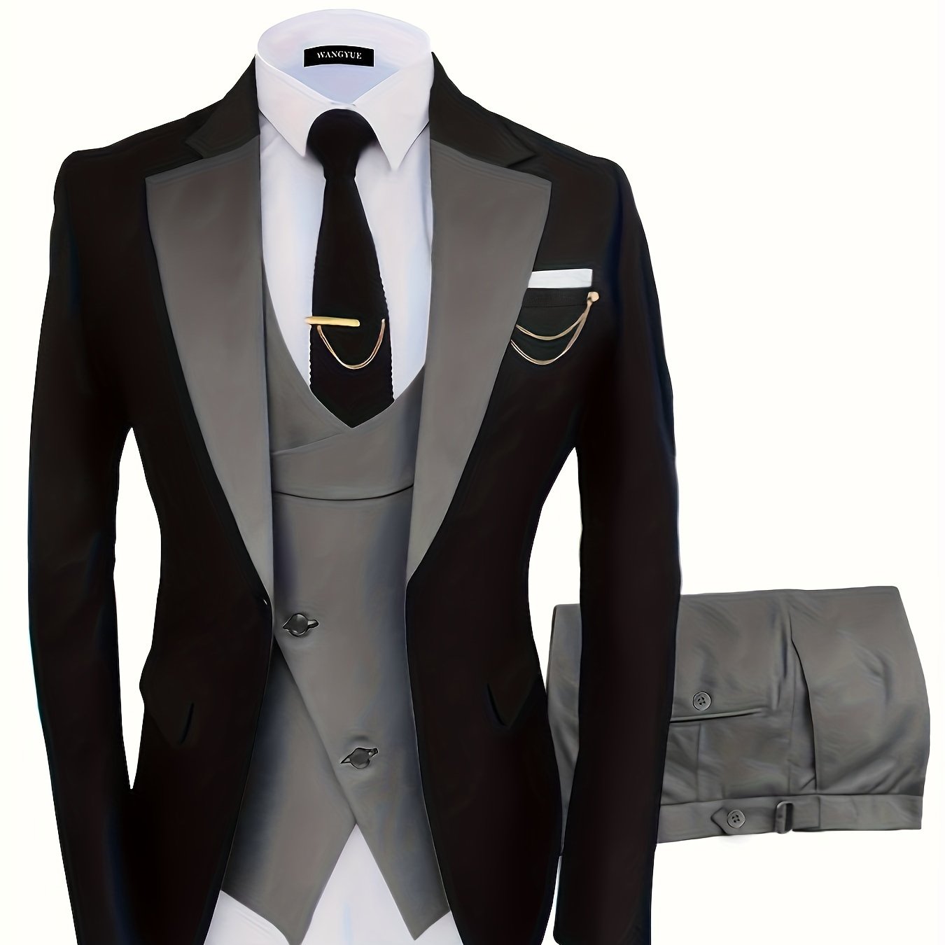 Formal 3 Pieces Set, Men's One Button Suit Jacket & Vest & Pants Suit Set For Business Dinner Wedding Party