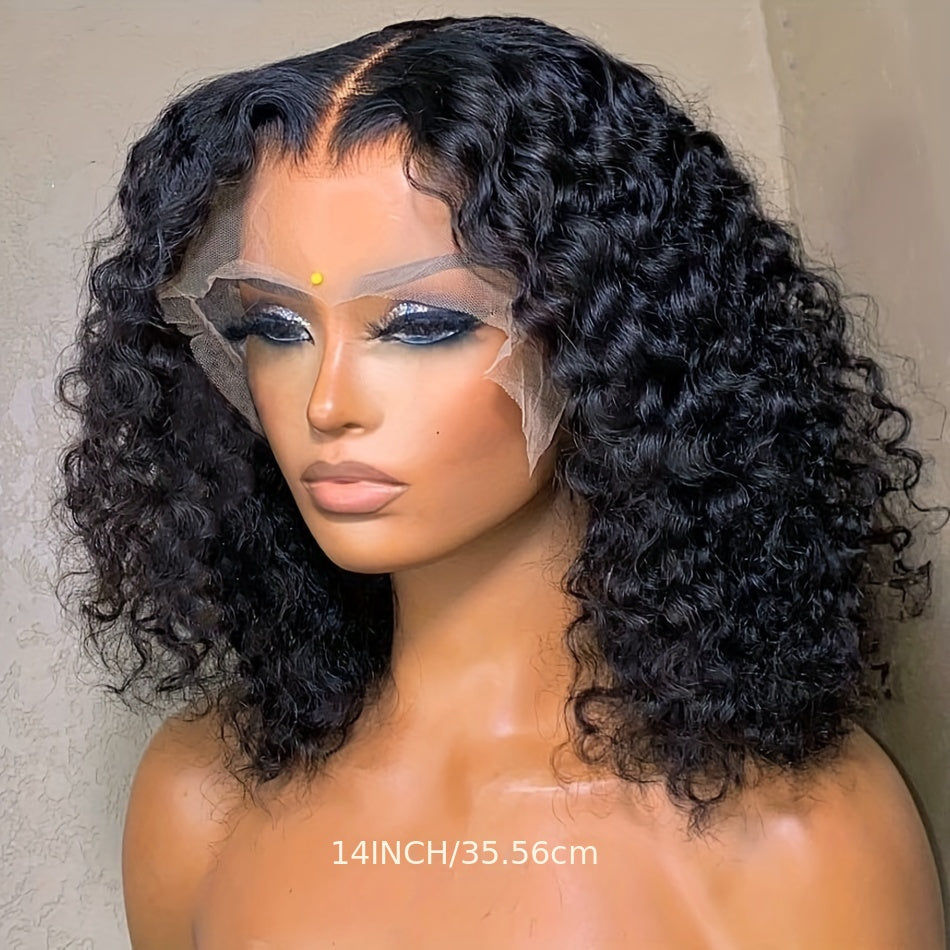 [Water Wave Short Bob Wig] 13x4x1 T Part HD Transparent Lace Water Wave Short Bob Wig - Brazilian Human Hair, Pre Plucked, Natural Color, Middle Part 180%