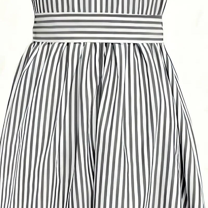 Women's Summer One Shoulder Striped Midi Dress Elegant Tie Waist Bodycon Dresses With Pockets