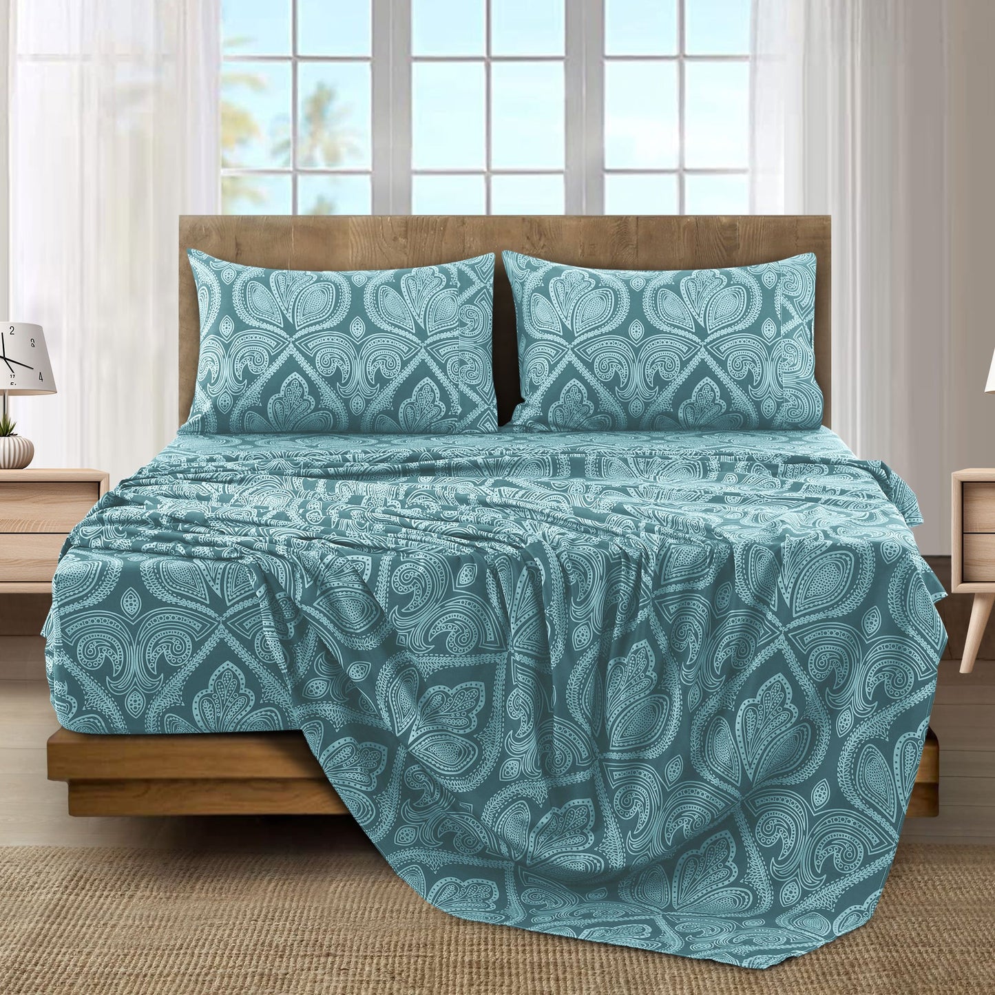 Lux Decor 6 Pieces Paisley Bed Sheet, Breathable Hotel Style Sheets, Microfiber Sheets Deep Pockets, Easy-Fit, Soft & Wrinkle Free Oeko-Tex Cooling Bed Sheets