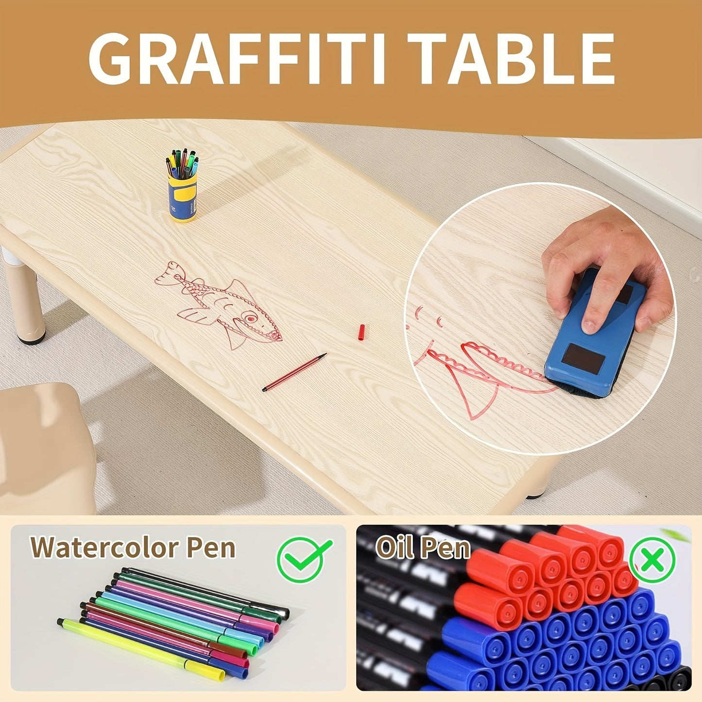 Height-Adjustable Table and Chair Set with 2 Chairs, Graffiti-Friendly Surface, Plastic, Multi-Color, Ideal for -8 Years - Interactive Play and Learning Furniture for Classroom, Daycare, or Home Use