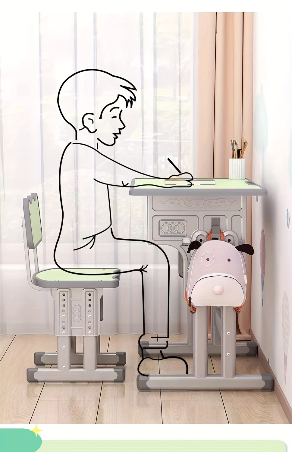 Children Study Desk Desk Homework Desk Training Class Chair Combination Set, Table And Chair Can Be Raised And Lowered