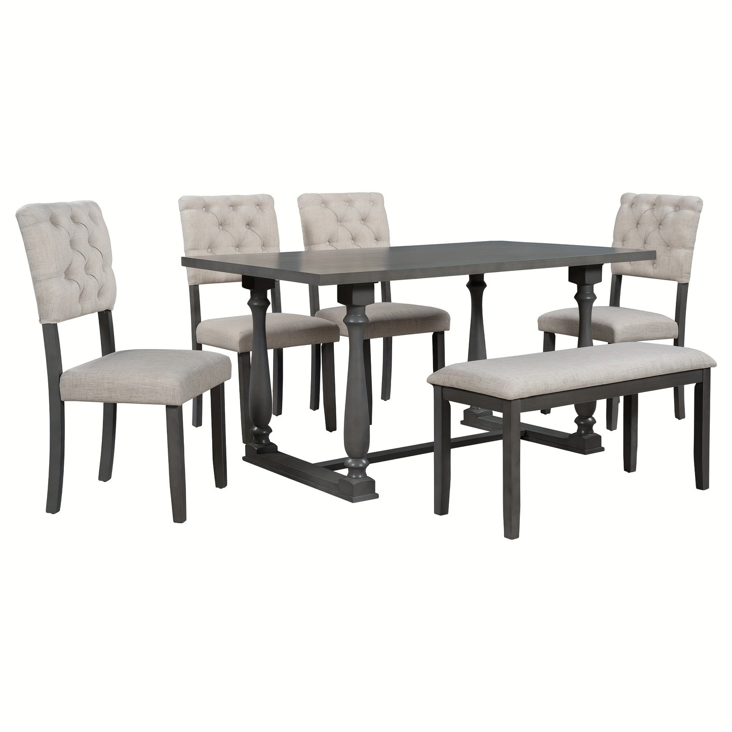 TREXM 6-Piece Dining Table And Chair Set With Special-shaped Legs And Foam-covered Seat Backs&Cushions For Dining Room (Gary)