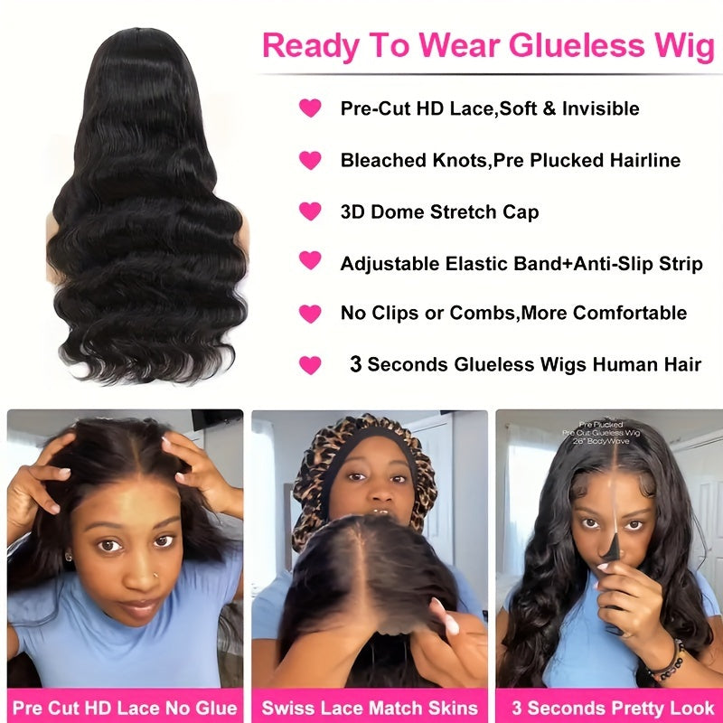 34 Inch Body Wave Glueless Wigs Human Hair Pre Plucked/Cut Ready To Waer Wig 200 Density 6x4 Hd Lace Closure Wigs Human Hair for Women