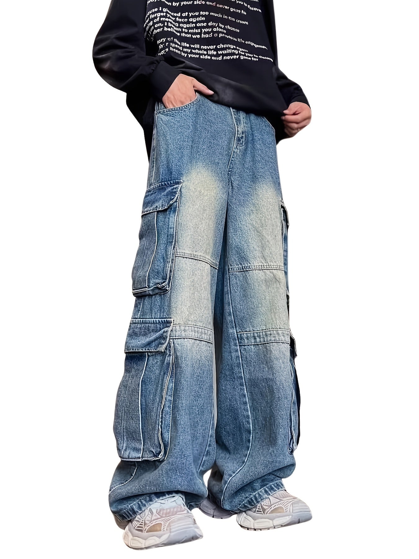 [Y2k Hip Hop Cargo Pants] High Waisted Baggy Cargo Pants - Wide Leg Jeans for Men Women - Y2k Hip Hop Streetwear Grunge Clothes