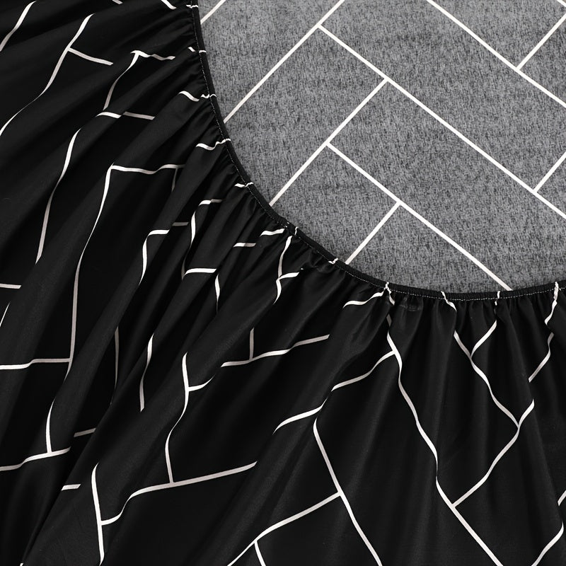 Harrods Experience Luxurious Woven Polyester Bed Sheet Set with Two Pillowcases, Machine Washable, All-Season Durable & Tear-Resistant Flat Net Printed Design - Fitted Sheet with Elastic Corners 11.81-13.39inch Deep