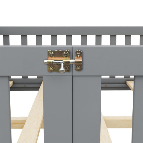 Full Size Bed Floor Bed With Safety Guardrails And Door For Kids, Gray