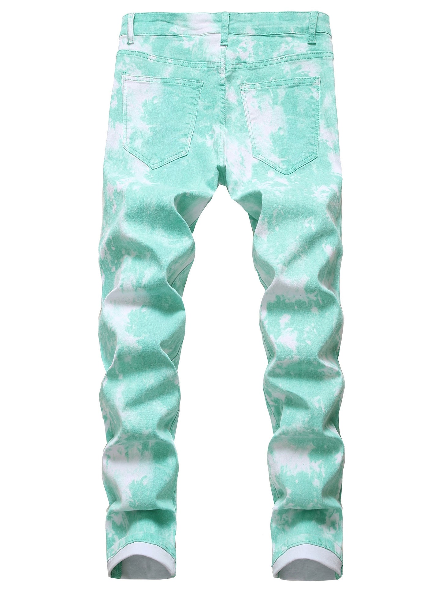 Stretchy Slim-Fit Green Print Jeans for Men - Soft, Breathable, and Comfortable Casual Wear - Perfect for Daily Life and Outdoor Activities