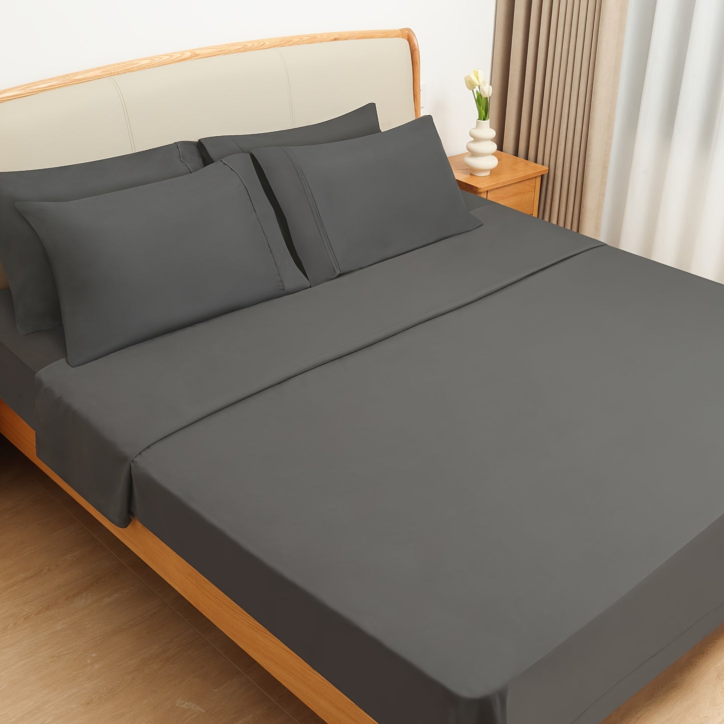 6pcs Luxury Cooling Bed Sheet Set, Soft Comfort Set, Queen Size Bedding Set, Breathable, Wrinkle Resistant,, Soft, with 18 Inch Deep Pockets, Bedroom, Guest Room, Hotel Bedding Set (1* Flat Sheet + 1* Fitted Sheet + 4* Pillow