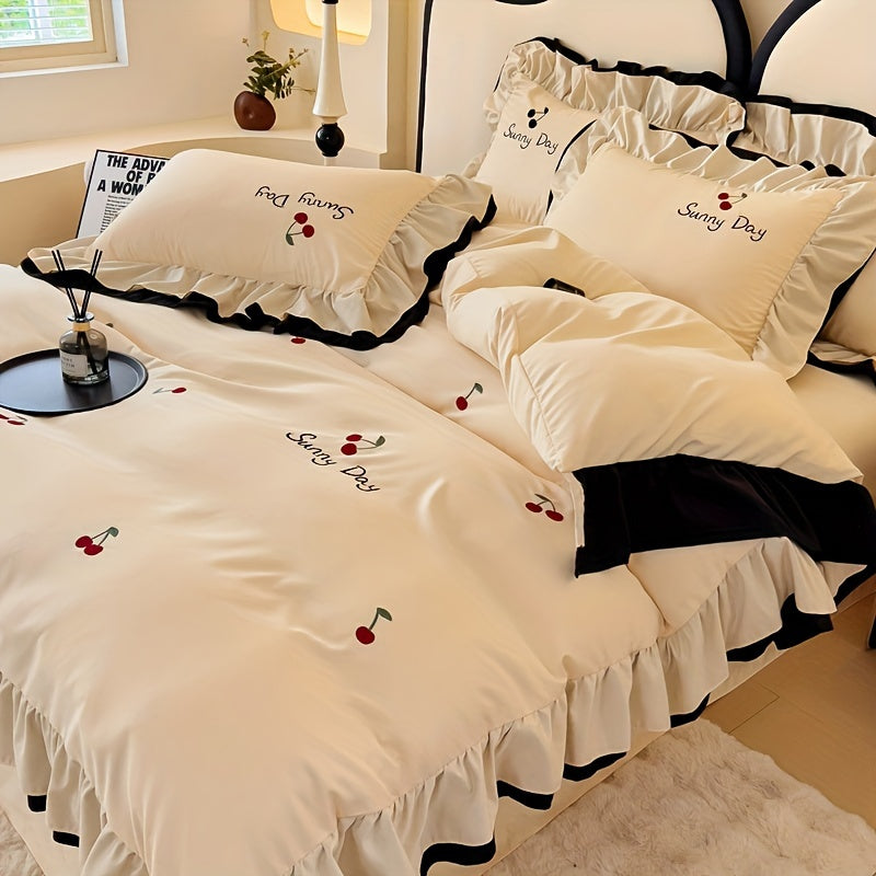 Light Luxury High-end Jacquard Embroidered Lace Four Piece Bedding Set, Suitable For Weddings And All Seasons, Including One Duvet Cover, One Bed Sheet, Two Pillowcases, Without A Core