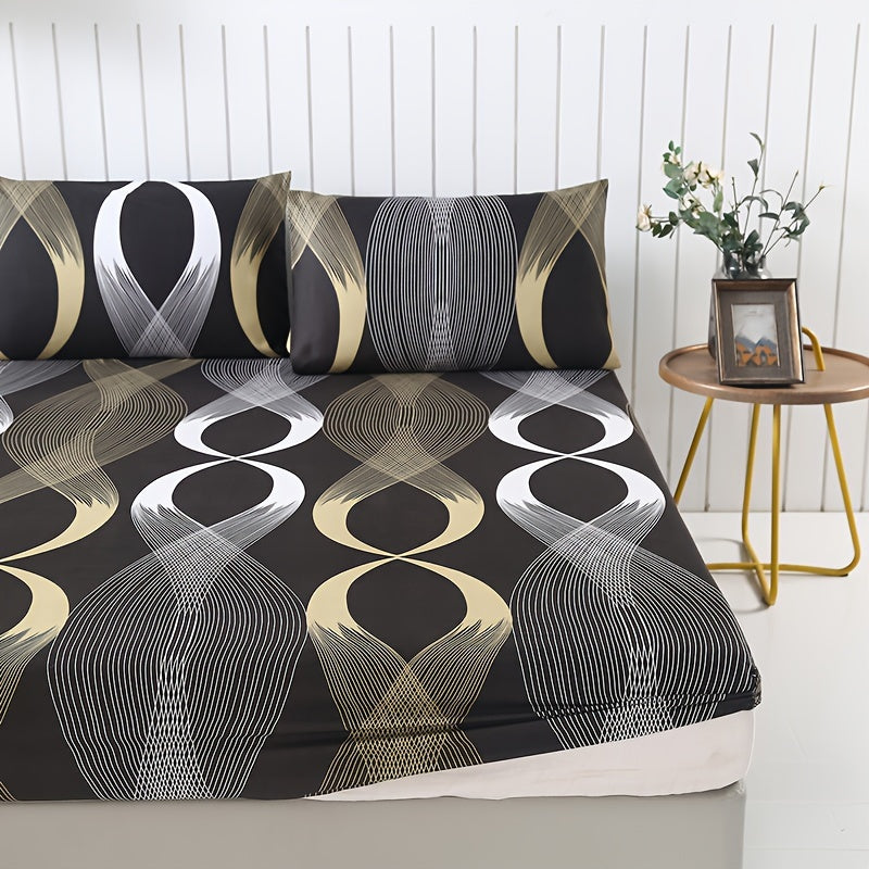 High-end Fleece 3pcs Bed Sheet Set - Skin-friendly Comfortable Plant Geometric Floral - 1pc Bed Sheet + 2pcs Pillowcase No Filling