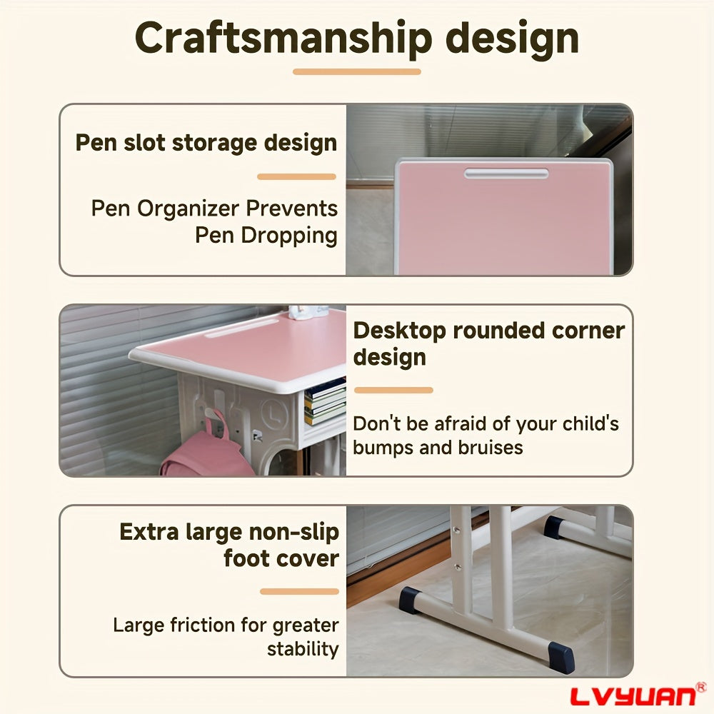 High-quality Children's Table And Chair Set, Height-adjustable Children's Study Table And Chair Set, Ergonomic, Suitable For Children Aged 3-18 Years, Primary School Pupils And Teenagers, Grey, Blue And Pink Colours Available