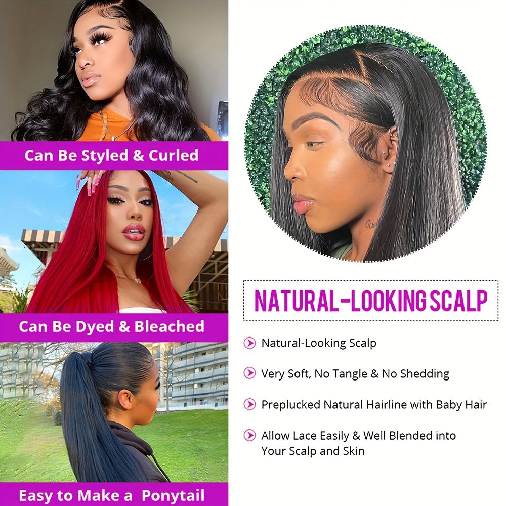 180% Density Brazilian Human Hair Straight Lace Front Wig - Ultra-Realistic & Pre-Plucked with Lush Baby Hair - Full 13x4 Coverage for Women - Timeless Black