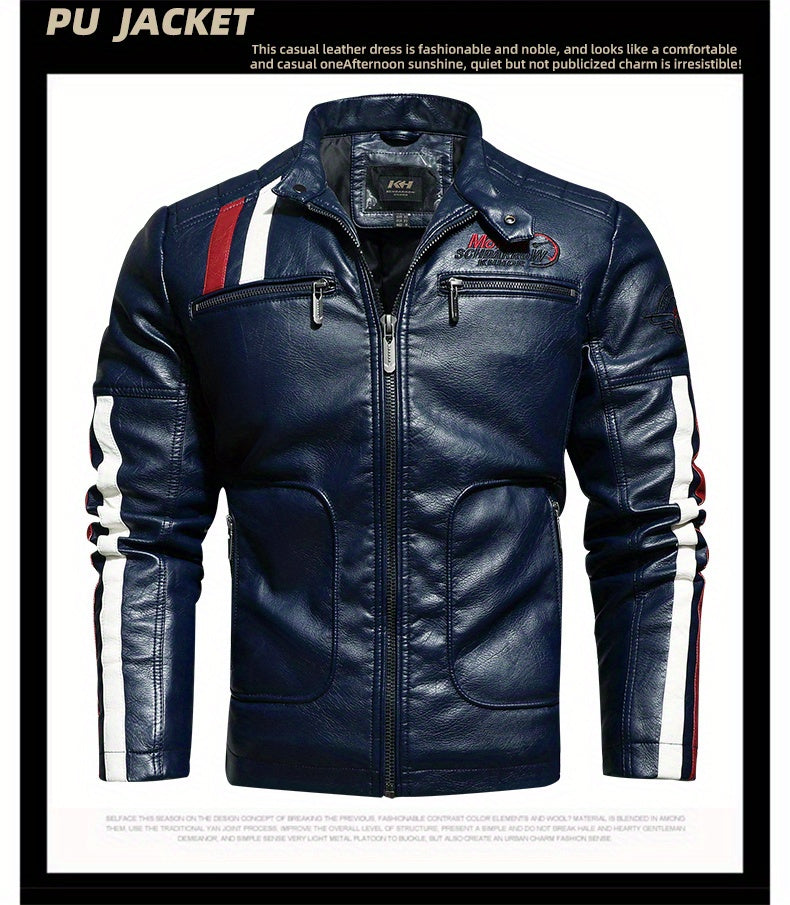 Men's Racing Suit Color-Blocking Jacket Motorcycle PU Jacket